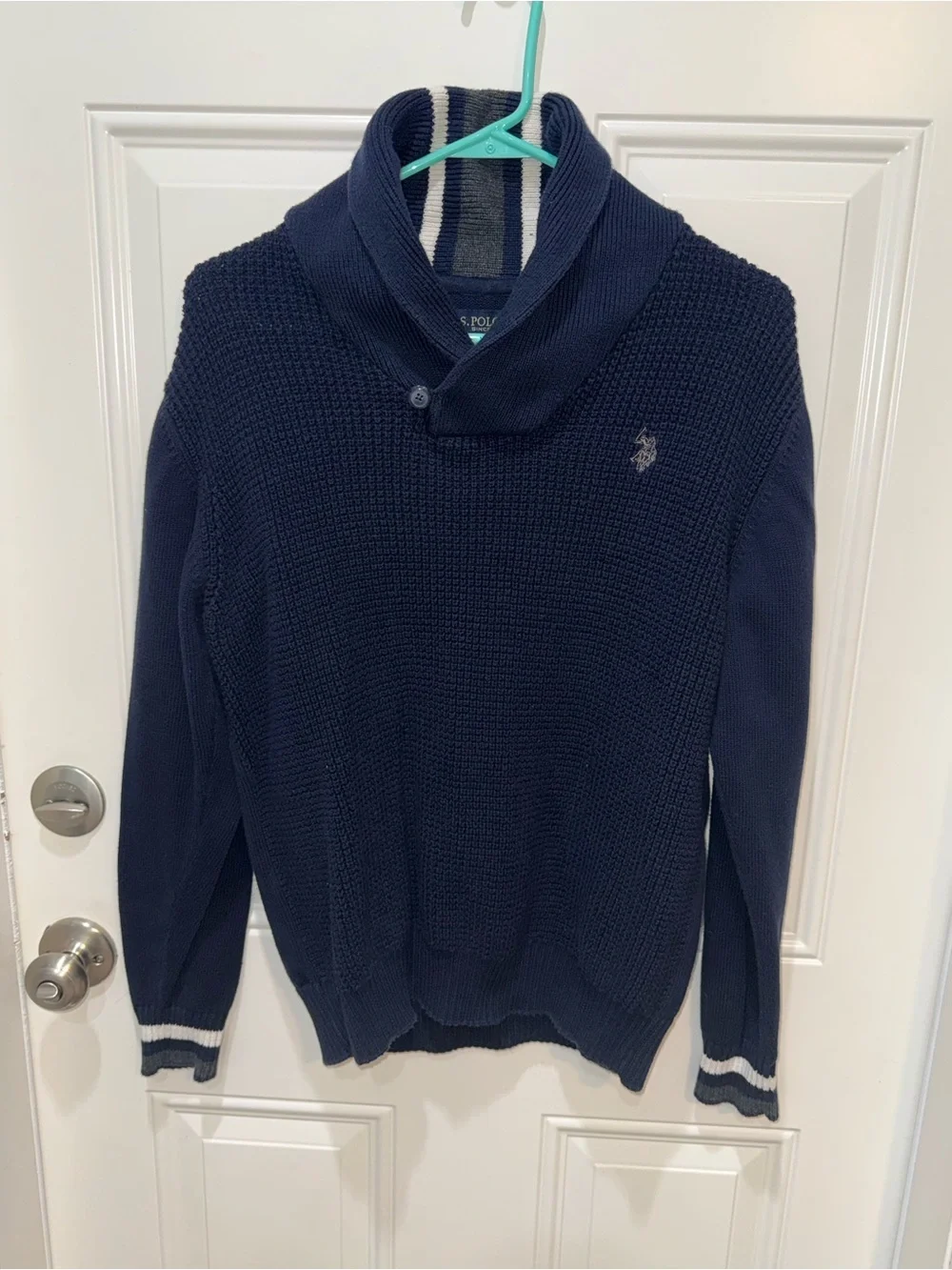 Polo by Ralph Lauren Navy Shawl-Collar Pullover with Stripe Trim
